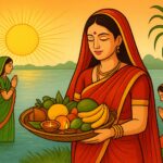 Chhath Puja 2025 celebrations with lights and flowers at river ghats | devotees offering Arghya to Surya Dev at riverbank