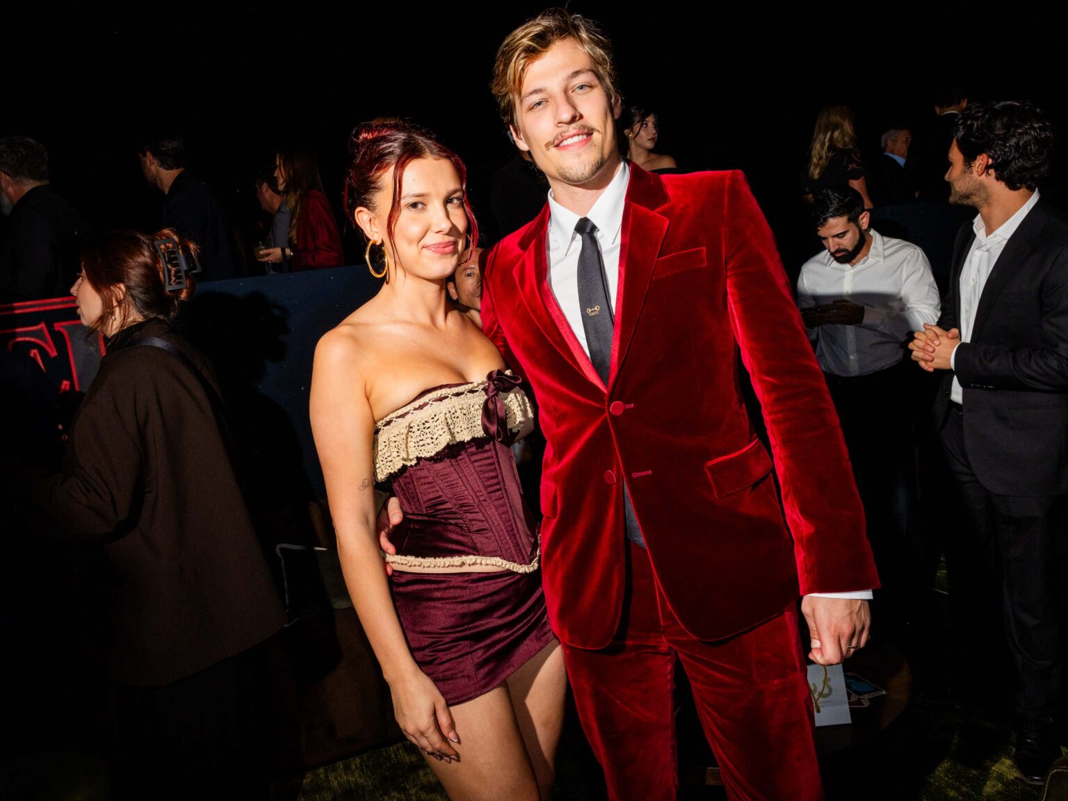 Millie Bobby Brown and Jake Bongiovi at Stranger Things Season 5 OTT premiere in Los Angeles.