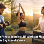 People doing health fitness exercise including workout, yoga and meditation