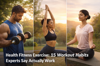 People doing health fitness exercise including workout, yoga and meditation