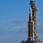 The Space Launch System (SLS) rocket that will fly the Artemis II mission to the Moon