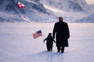 Donald Trump walking with penguin in White House Greenland image