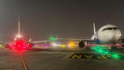 wing-clipping-of-air-india,-indigo-aircraft-on-mumbai-airport-taxiway