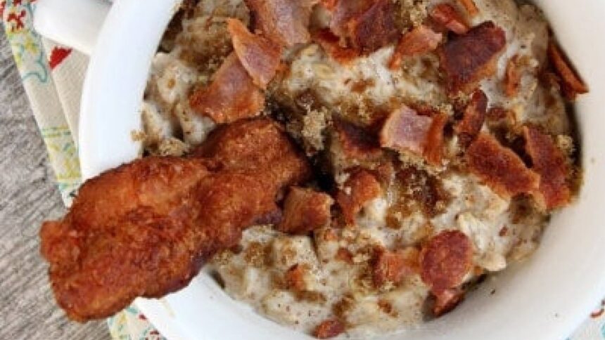 almond-butter-oatmeal-with-crispy-bacon
