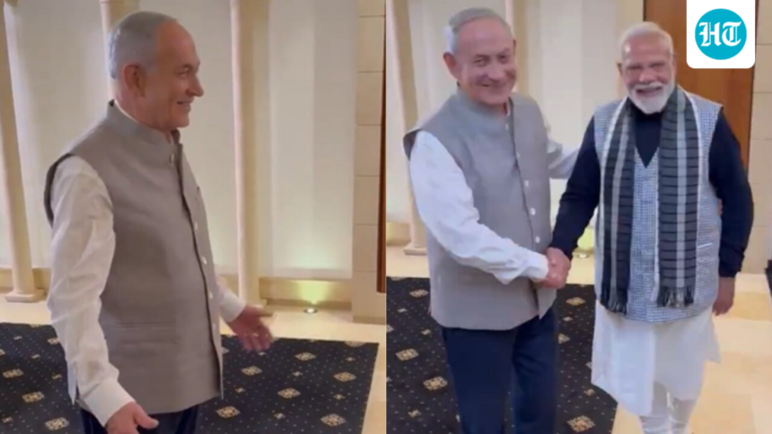 in-a-‘modi-jacket’-and-kurta,-netanyahu-surprises-prime-minister-modi-at-a-joint-dinner-|-he-watches