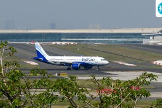 a-catering-truck-collided-with-a-parked-indigo-plane-at-kolkata-airport,-and-the-plane-sustained-minor-damage.