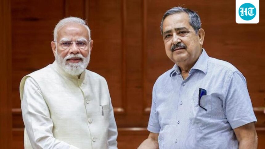 prime-minister-modi-meets-ashok-lahiri-after-the-center-appointed-him-as-vice-chairman-of-niti-aayog
