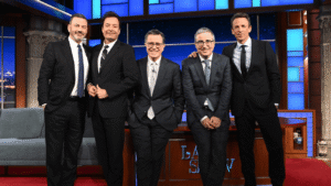 colbert-discusses-the-fate-of-late-night-with-kimmel,-fallon,-myers-and-oliver;-reveals-a-new-podcast-episode-titled-“strike-force-five.”
