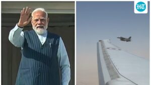 prime-minister-modi’s-plane-accompanied-by-f-16-fighter-jets-in-uae-airspace;-bharatiya-janata-party-stocks-clip-|-he-watches