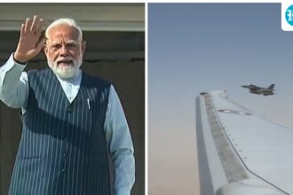 prime-minister-modi’s-plane-accompanied-by-f-16-fighter-jets-in-uae-airspace;-bharatiya-janata-party-stocks-clip-|-he-watches