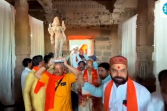 the-first-saraswati-idol-installed-in-the-bhojshala-sanctuary;-posters-outside-prohibit-entry-of-non-hindus