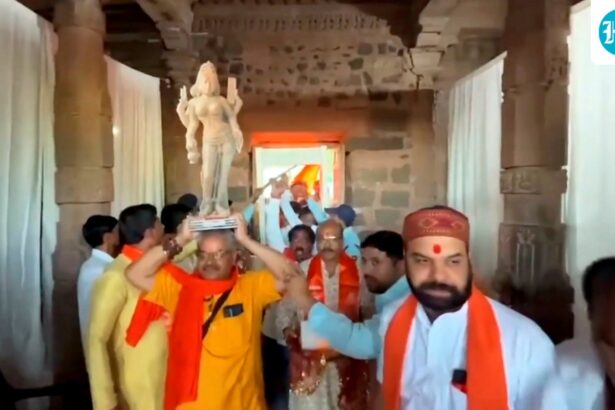 the-first-saraswati-idol-installed-in-the-bhojshala-sanctuary;-posters-outside-prohibit-entry-of-non-hindus