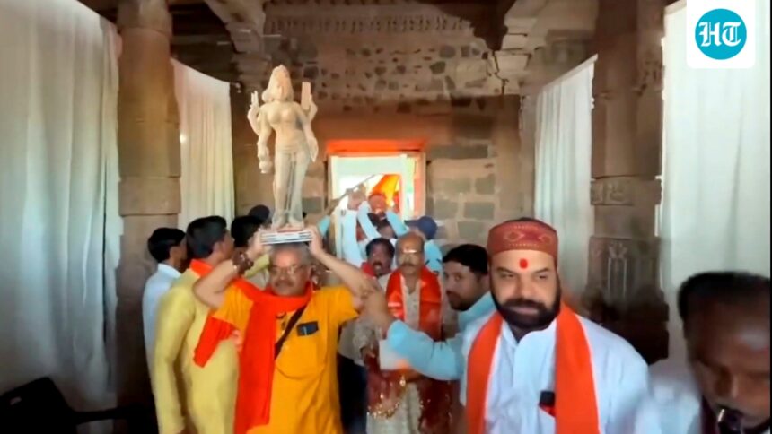 the-first-saraswati-idol-installed-in-the-bhojshala-sanctuary;-posters-outside-prohibit-entry-of-non-hindus