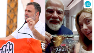 pm-busy-‘distributing-sweets’-while-‘economic-storm-rages’:-rahul-gandhi-slams-modi-over-‘melody’-moment