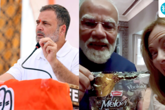 pm-busy-‘distributing-sweets’-while-‘economic-storm-rages’:-rahul-gandhi-slams-modi-over-‘melody’-moment