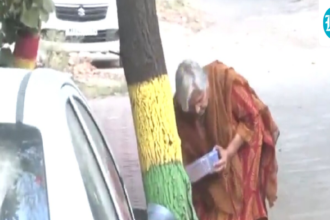 twisha-sharma’s-mother-in-law,-gribala-singh,-was-seen-feeding-a-stray-dog-​​after-her-anticipatory-bail-was-cancelled.