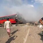 at-least-seven-people-were-killed-and-40-others-injured-when-two-maharashtra-run-buses-collided-near-surat;-one-is-on-fire