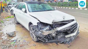 a-mercedes-car-collided-with-a-scooter-traveling-on-the-‘wrong-side’-in-gurugram,-killing-one-person