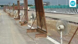 pedestal-fans-used-to-dry-₹4,200-cr-lucknow-kanpur-expressway-repair