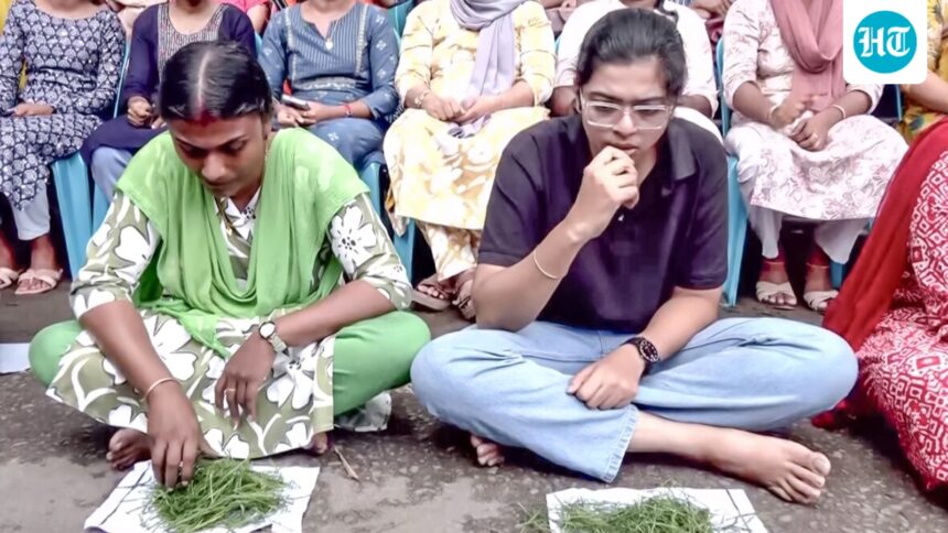 kerala-lower-primary-school-teacher-rank-holders-eat-grass-in-protest-over-delay-in-appointments