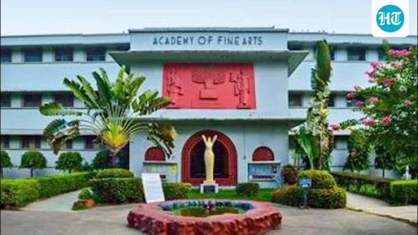 bjp-workers-repaint-kolkata’s-academy-of-fine-arts-ticket-counter-saffron