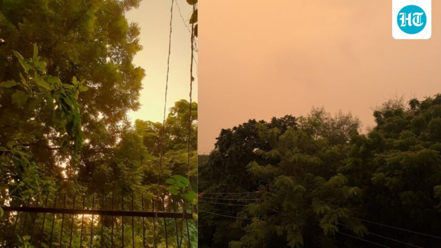 ‘feels-like-venus’:-delhi-ncr-residents-stunned-as-sky-turns-strangely-yellow-amid-rain