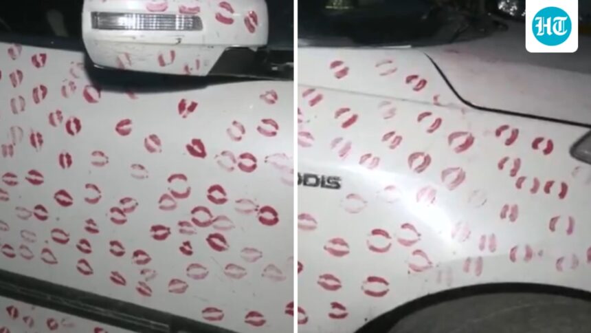 girlfriend-leaves-3,400-kiss-marks-on-car.-gwalior-cops-make-man-wipe-them-off,-fine-him-₹5,500
