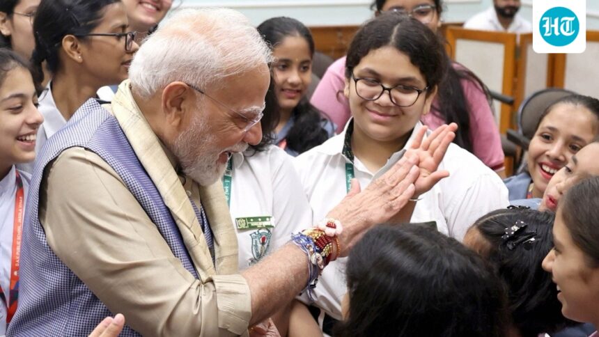 ‘high-fives,-smiles-and-more’:-pm-modi-celebrates-raksha-bandhan-with-school-children