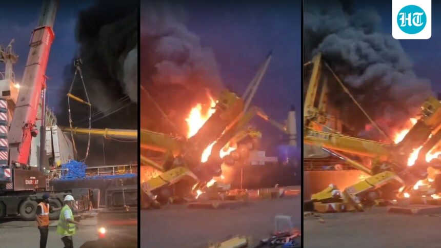 crane-overturns,-bursts-into-flames-at-mumbai-port;-dramatic-visuals-show-black-smoke
