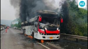 in-second-bus-fire-in-12-hours,-driver-evacuates-14-passengers-near-mumbai