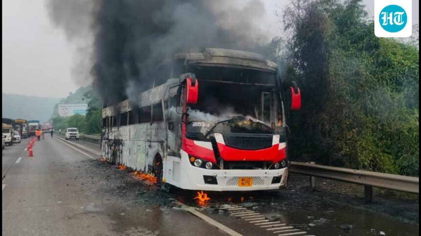 in-second-bus-fire-in-12-hours,-driver-evacuates-14-passengers-near-mumbai