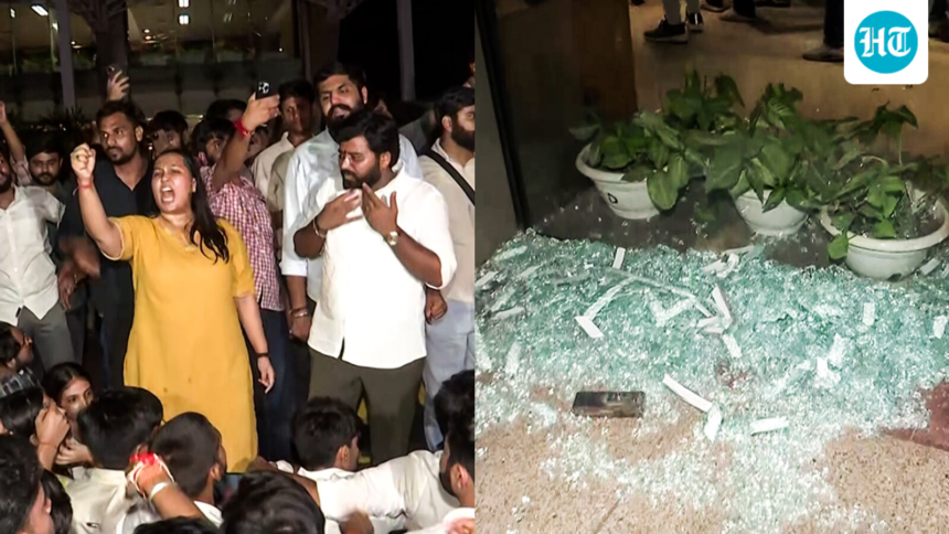 abvp-members-protest,-vandalise-mcd-office-in-delhi-over-building-collapse-incident-|-video