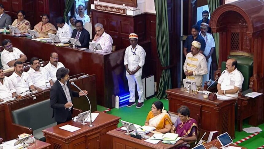 tamil-nadu-assembly-erupts-in-ruckus-over-cm-vijay’s-ed-remarks;-dmk-mlas-evicted