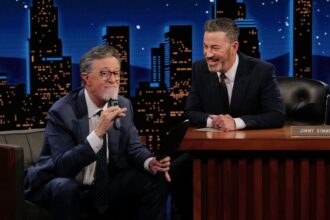colbert-shaves-his-beard-off,-talks-emmys-and-‘lord-of-the-rings’-movie-on-‘jimmy-kimmel-live!’