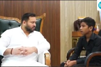 tejashwi-meets-boy-allegedly-assaulted-over-pm-birthday-video;-bjp-denies-claim