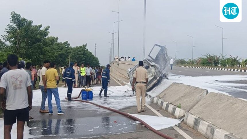 neurosurgeon-charred-to-death-after-car-hits-roadside-divider,-catches-fire-in-telangana