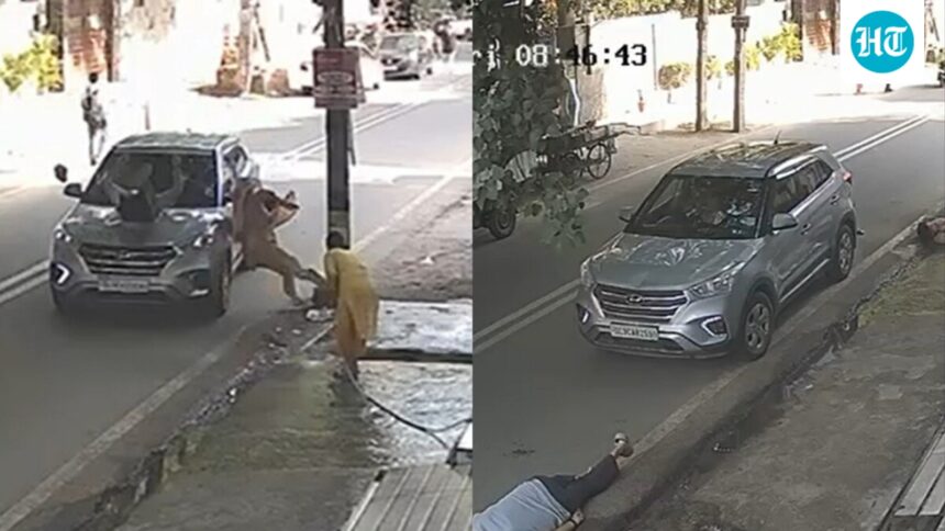 elderly-couple-flung-in-air,-injured-after-being-hit-by-car-in-delhi’s-kirti-nagar,-woman-driver-flees-|-video